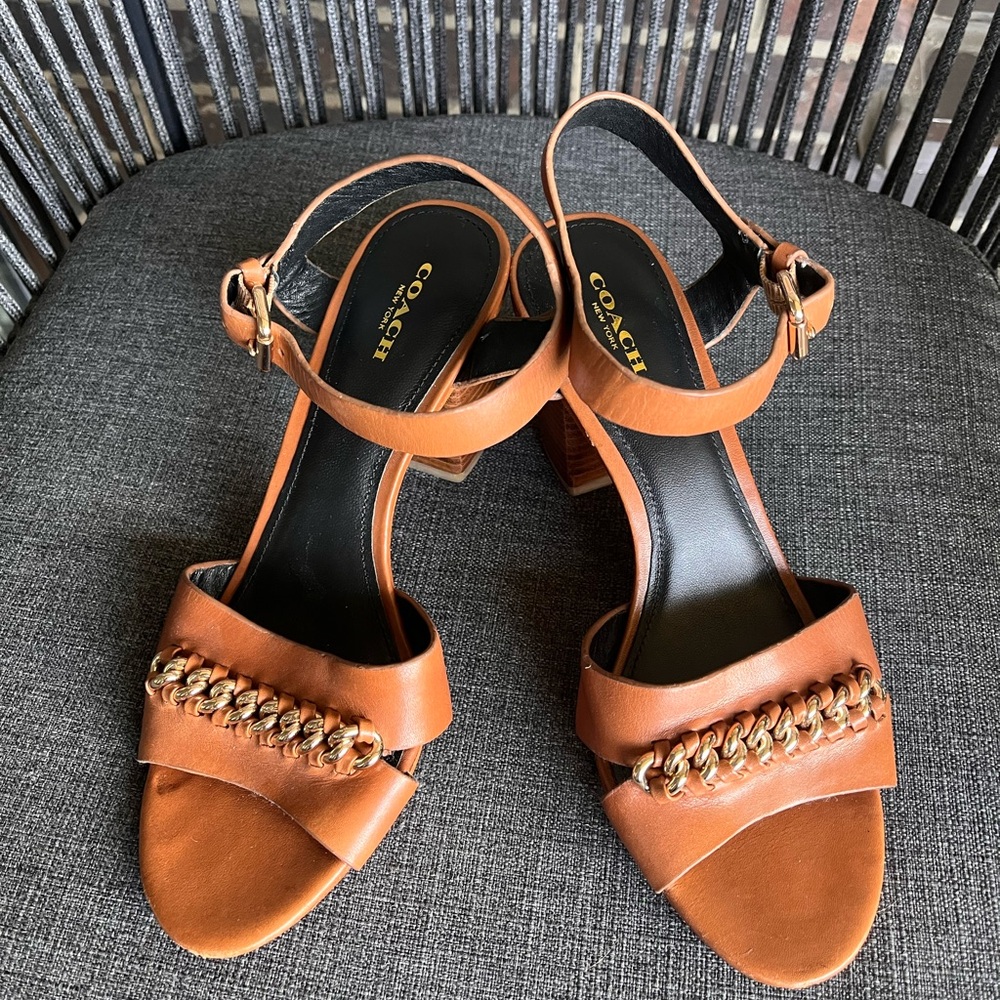 Coach leather block heel sandals